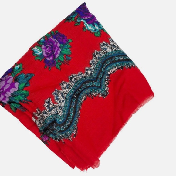 Vintage Glentex Scarf Red Purple Floral Square Made in Japan 30" x 30" - Picture 4 of 4